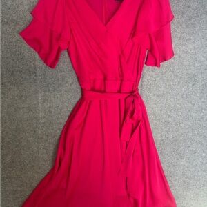 Women's Fuchsia Wrap Dress with Flutter Sleeves
